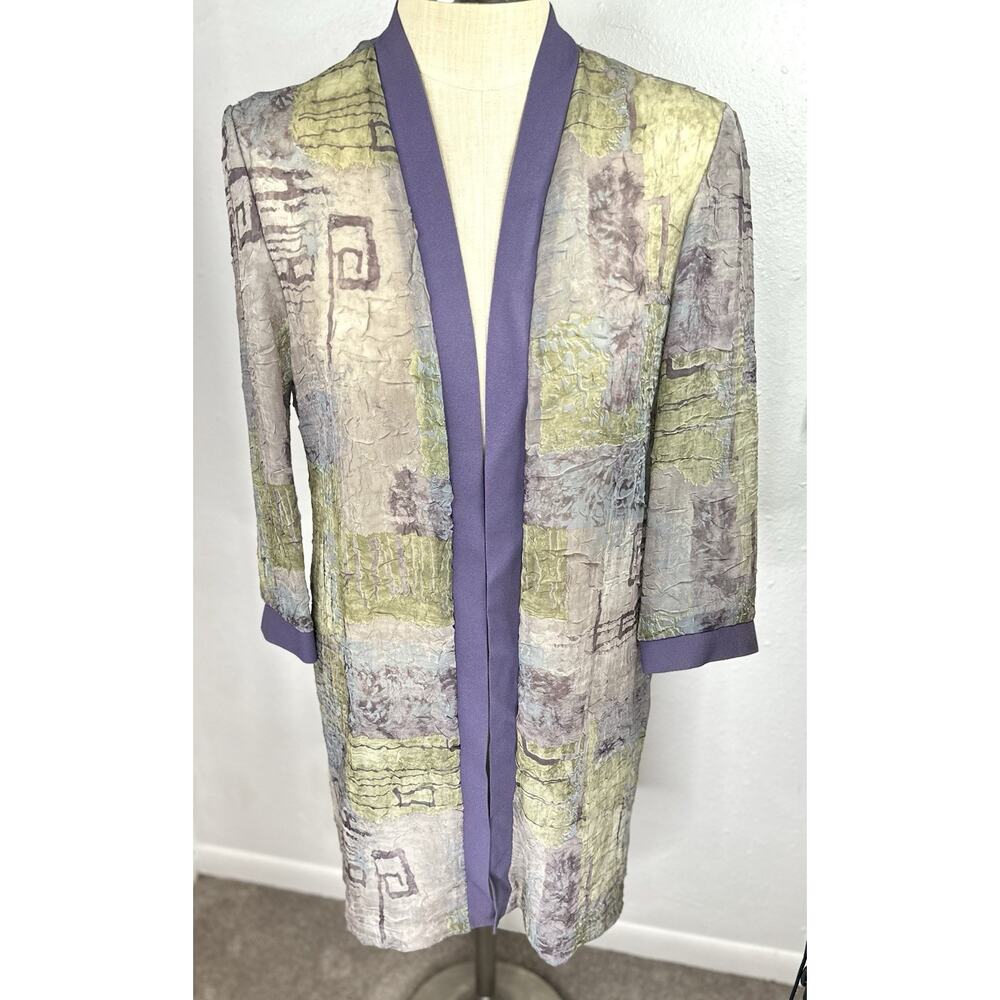 Vtg Sheer Crinkle Whimsy Fairy Green Purple Boho Duster R&M Richard’s S/M